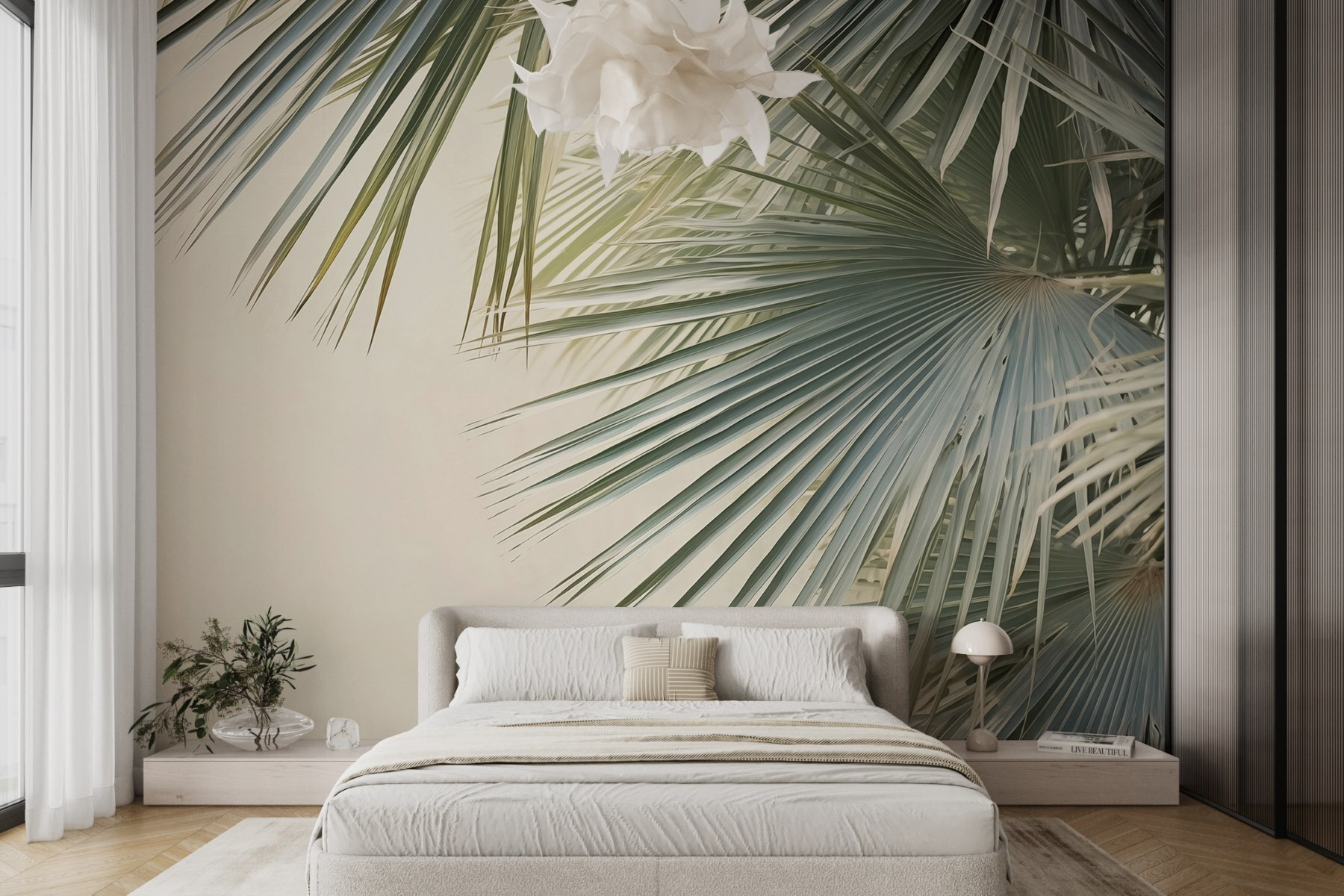 Delicate palm fronds gently swaying