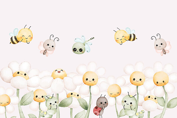 Grup de insecte de desene animate și flori Grup de insecte de desene animate și flori