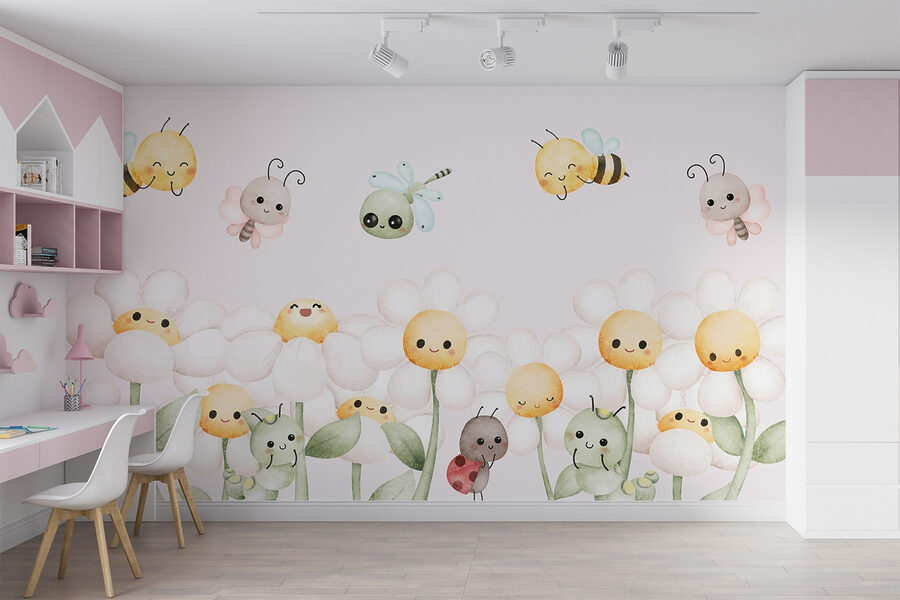 Grup de insecte de desene animate și flori Grup de insecte de desene animate și flori