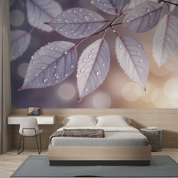 Frunze delicate cu picături de rouă odihnindu-se Frunze delicate cu picături de rouă odihnindu-se