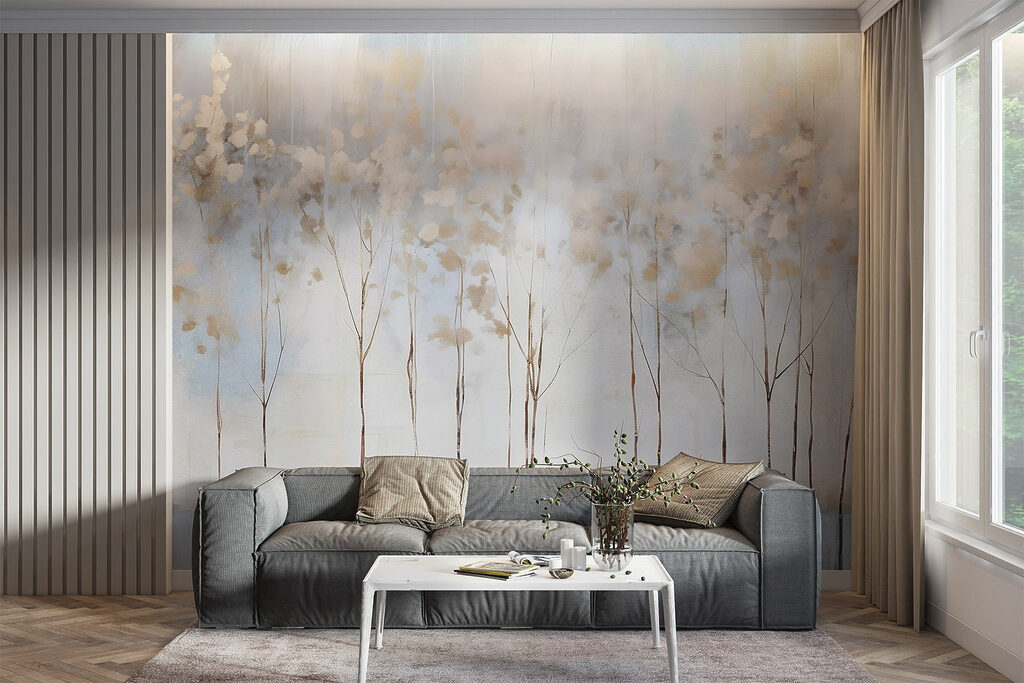 Painting of trees in a row
