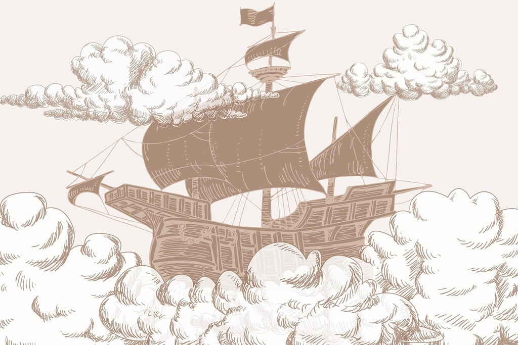 Desenul unei nave cu un steag pe ea Desenul unei nave cu un steag pe ea