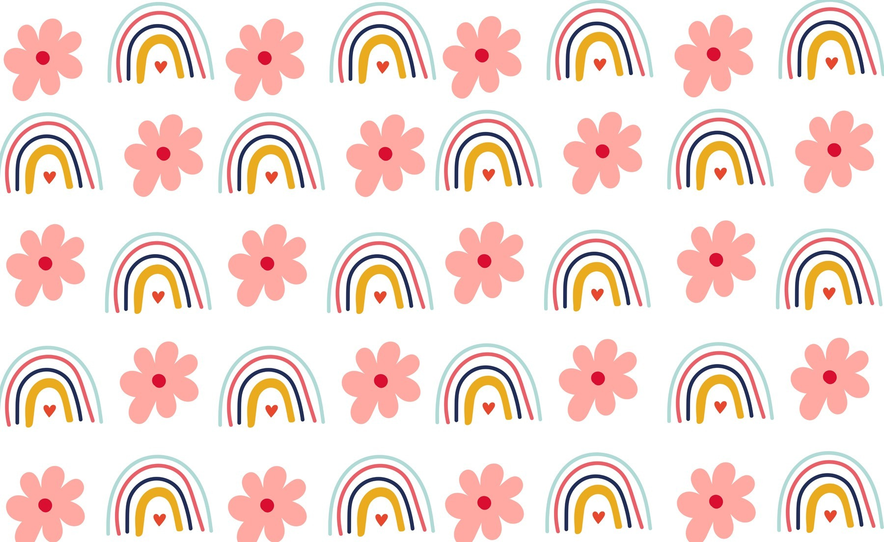 Pattern of flowers and rainbows
