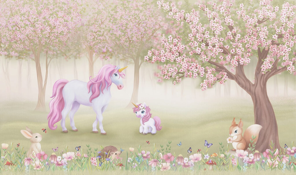Unicorn și o veveriță într-o pădure Unicorn și o veveriță într-o pădure