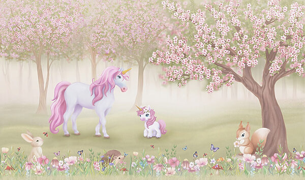 Unicorn și o veveriță într-o pădure Unicorn și o veveriță într-o pădure