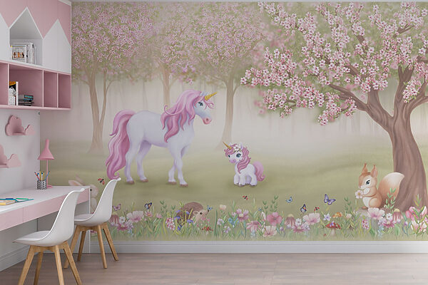 Unicorn și o veveriță într-o pădure Unicorn și o veveriță într-o pădure