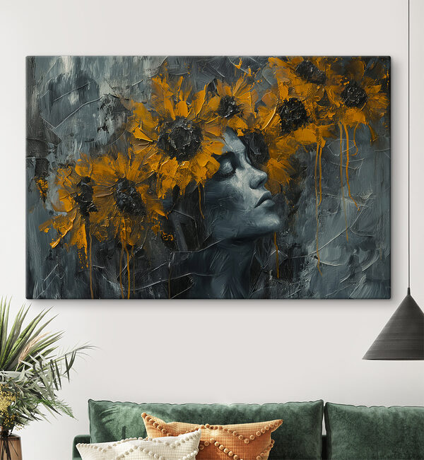 Pictura unei femei cu flori galbene Pictura unei femei cu flori galbene