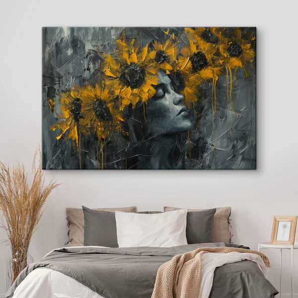 Pictura unei femei cu flori galbene Pictura unei femei cu flori galbene