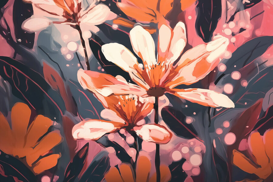 Pictura de flori și frunze