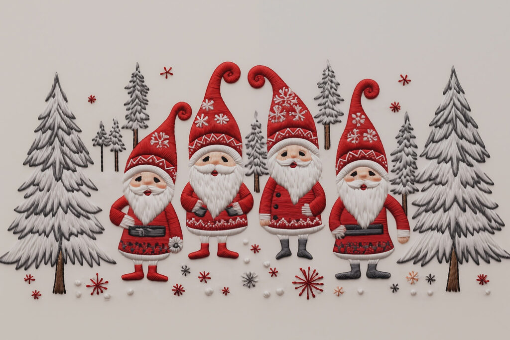 Group of gnomes and trees Group of gnomes and trees