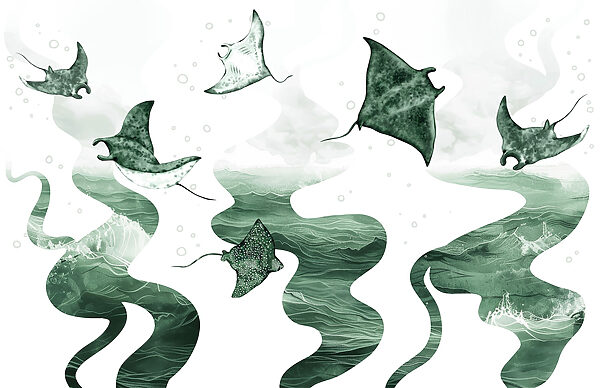 Group of stingrays swimming in the water