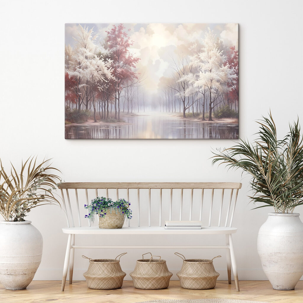 Water body with trees and a cloudy sky