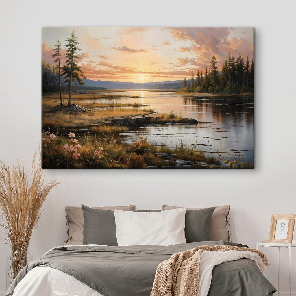 Landscape of a lake with a sunset