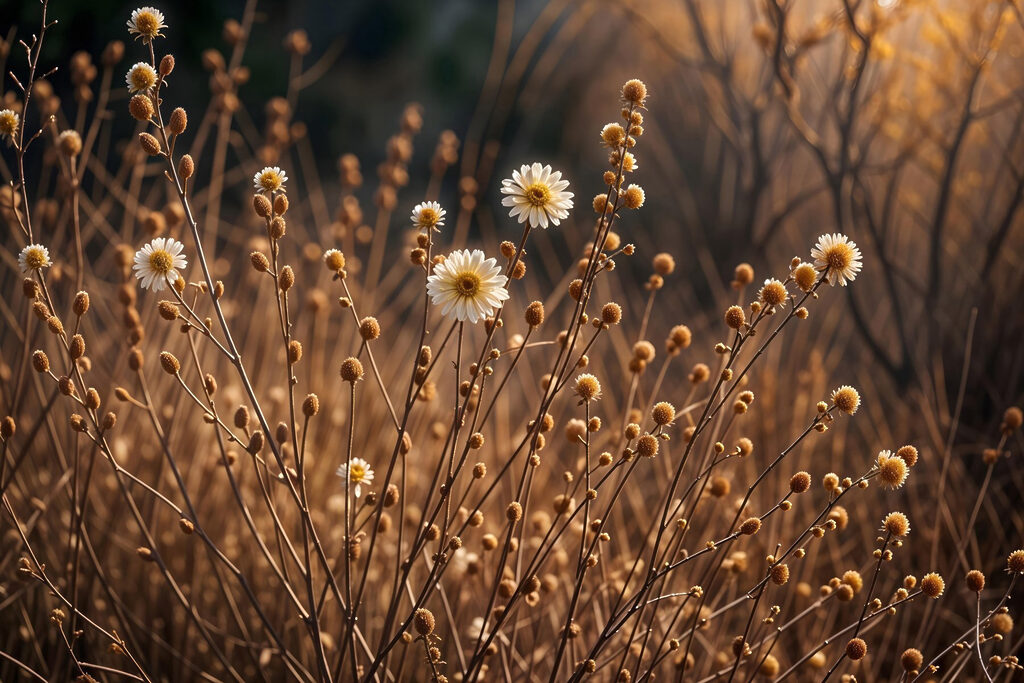 Group of white flowers on brown stems