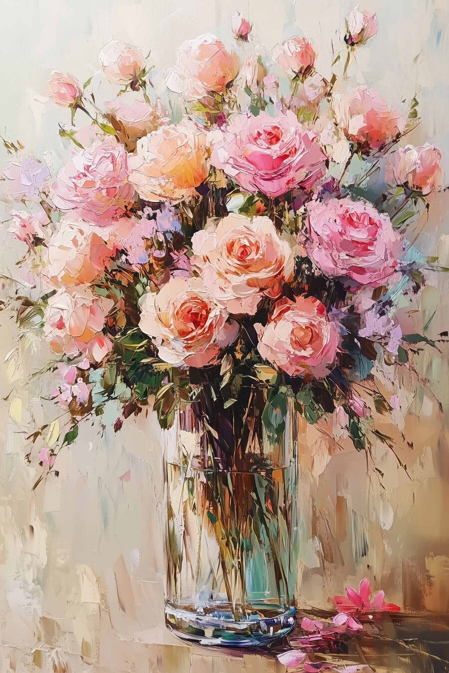 Pictura unui buchet de trandafiri roz Pictura unui buchet de trandafiri roz