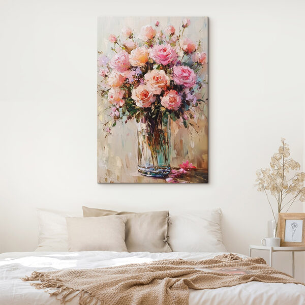 Pictura unui buchet de trandafiri roz Pictura unui buchet de trandafiri roz