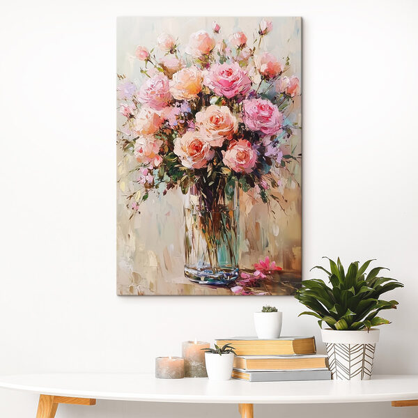 Pictura unui buchet de trandafiri roz Pictura unui buchet de trandafiri roz