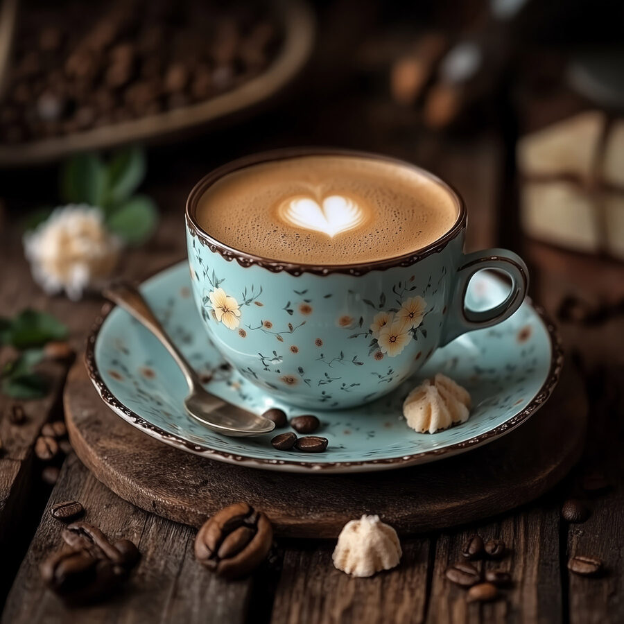 Ceașcă de cafea cu o spumă în formă de inimă în spumă Ceașcă de cafea cu o spumă în formă de inimă în spumă