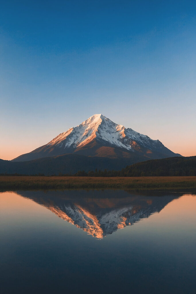 Mountain with a lake and grass