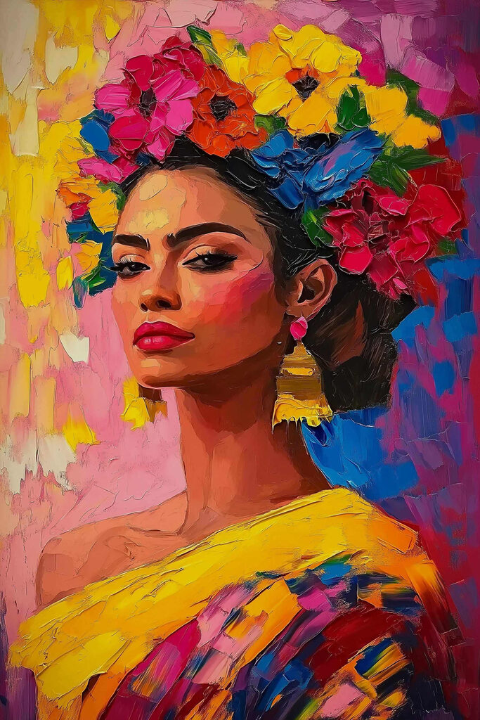 Painting of a woman with flowers in her hair Painting of a woman with flowers in her hair