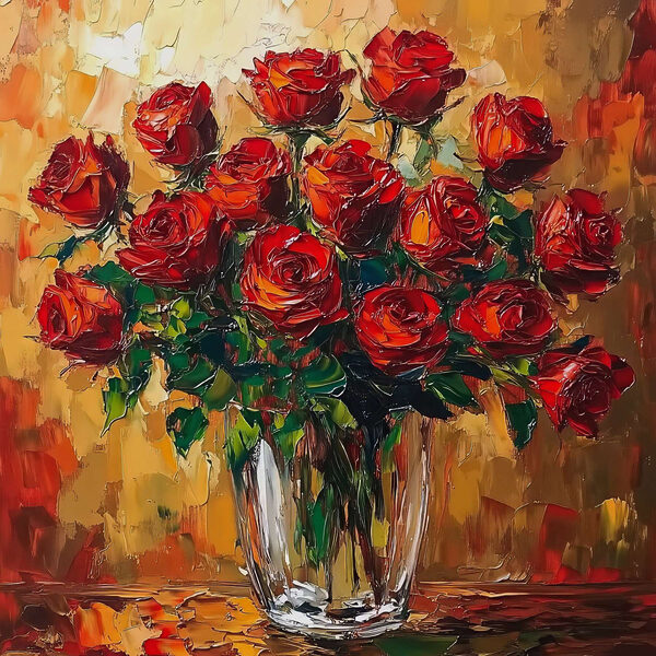 Pictură a unui buchet de trandafiri roșii Pictură a unui buchet de trandafiri roșii