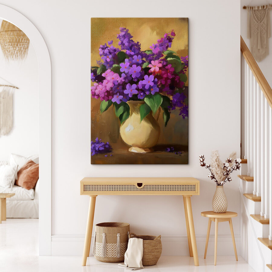Pictura de flori violet într-o vază Pictura de flori violet într-o vază