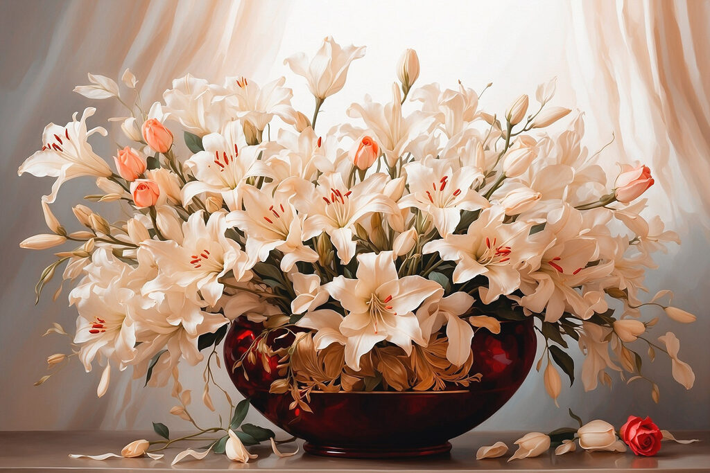 Vase of white flowers