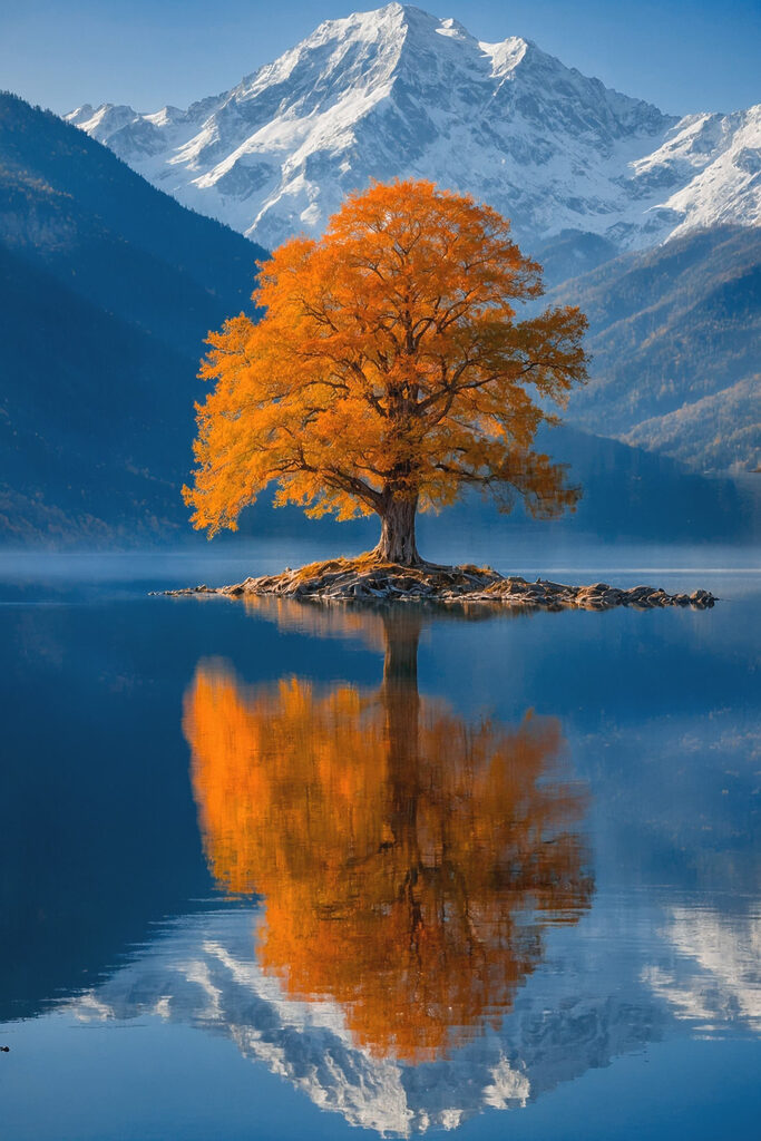 Tree on an island in a lake