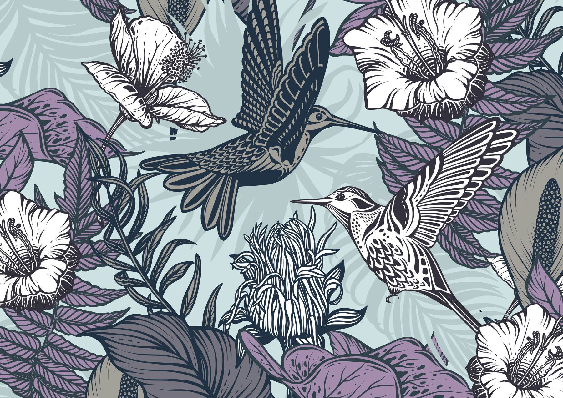 Bird flying next to flowers