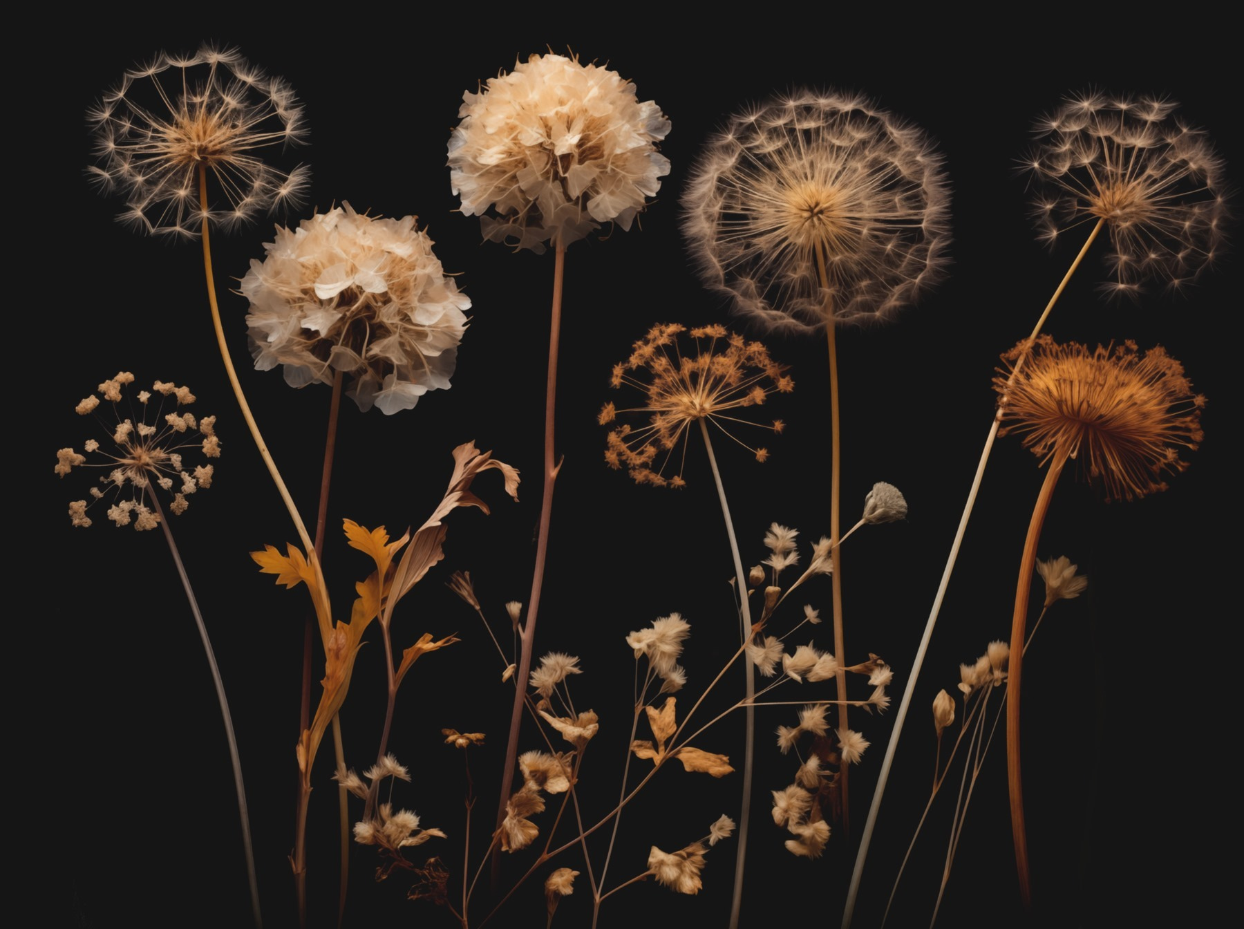 Group of dandelions on stems