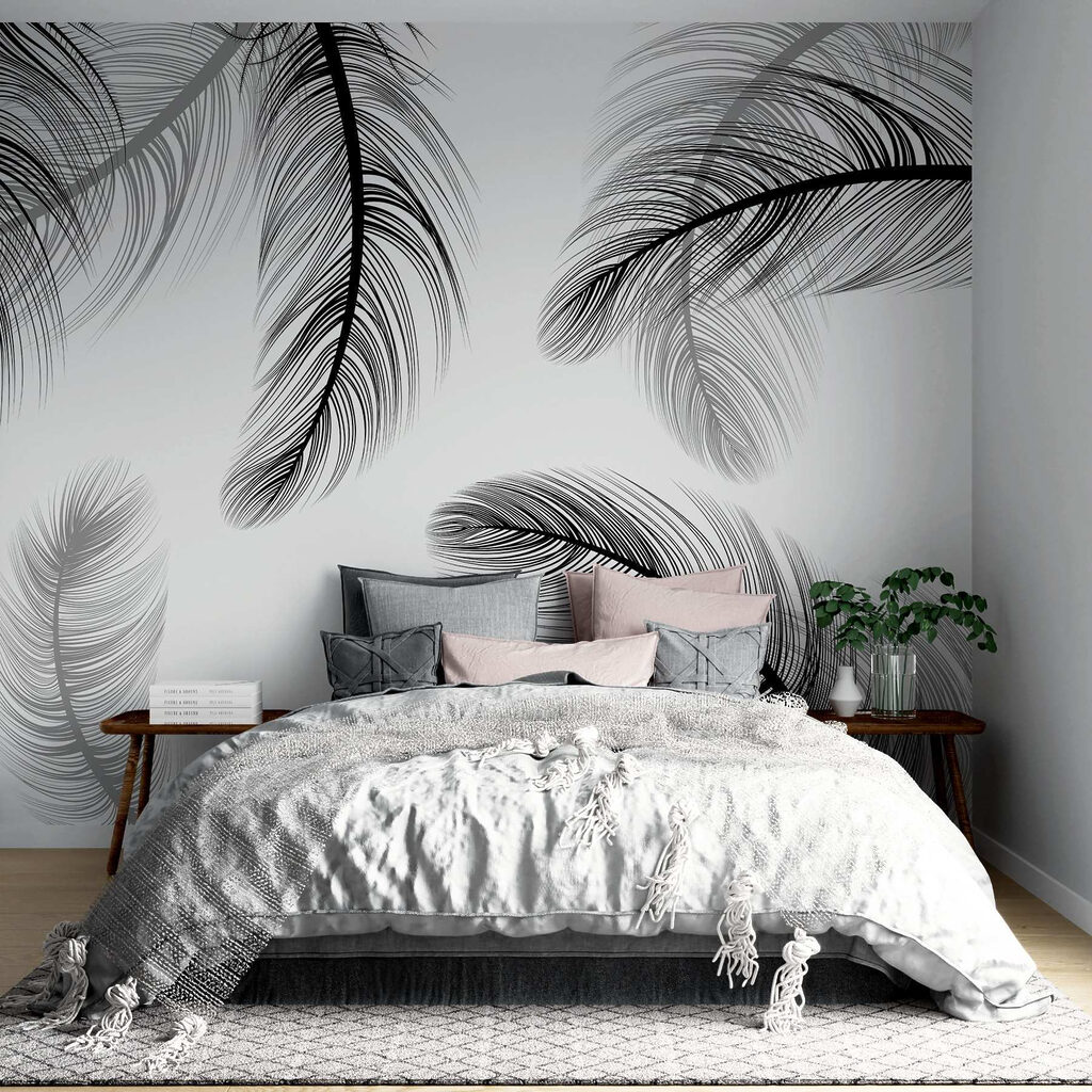 Group of black and white feathers