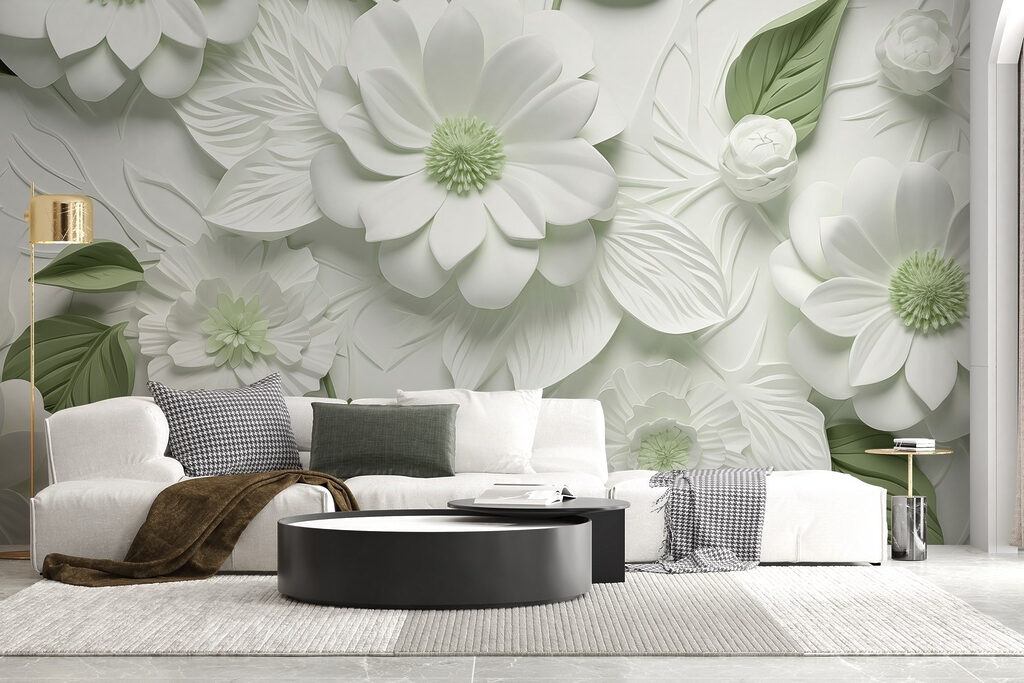 White and green flowers and leaves White and green flowers and leaves