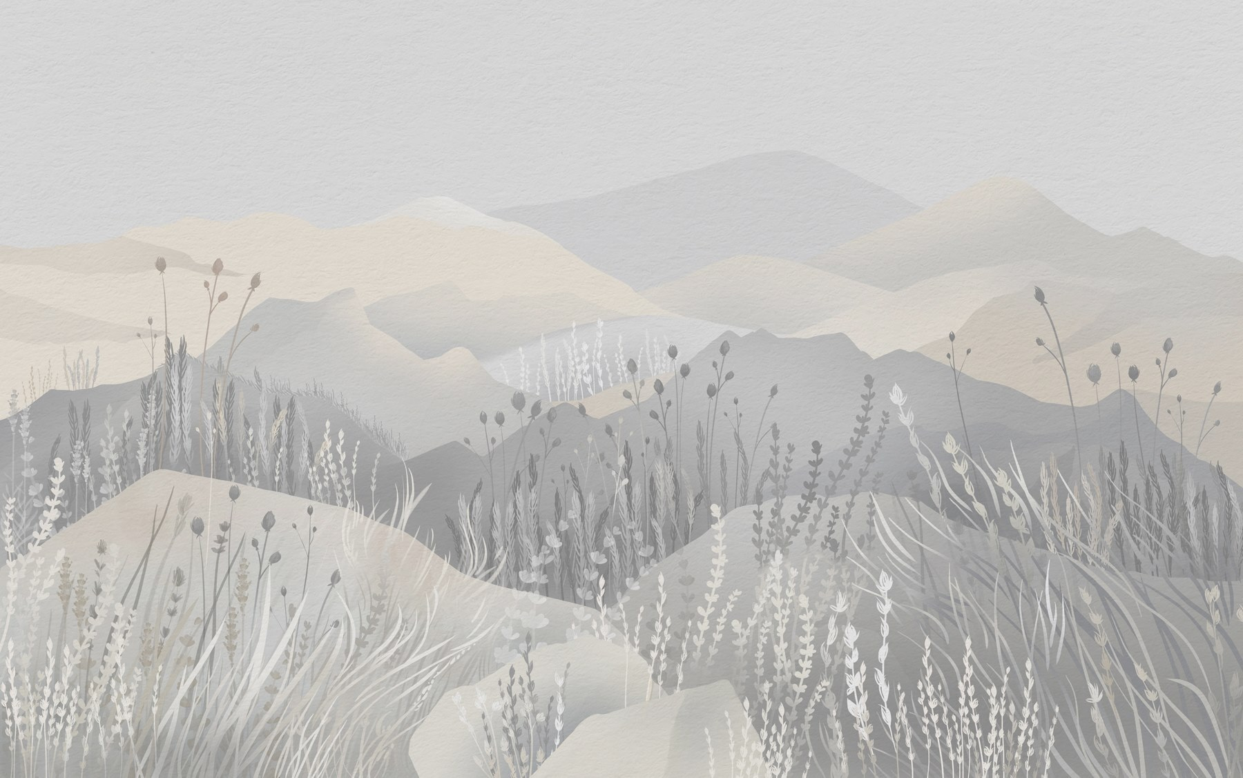 Painting of a landscape with mountains and grass Painting of a landscape with mountains and grass