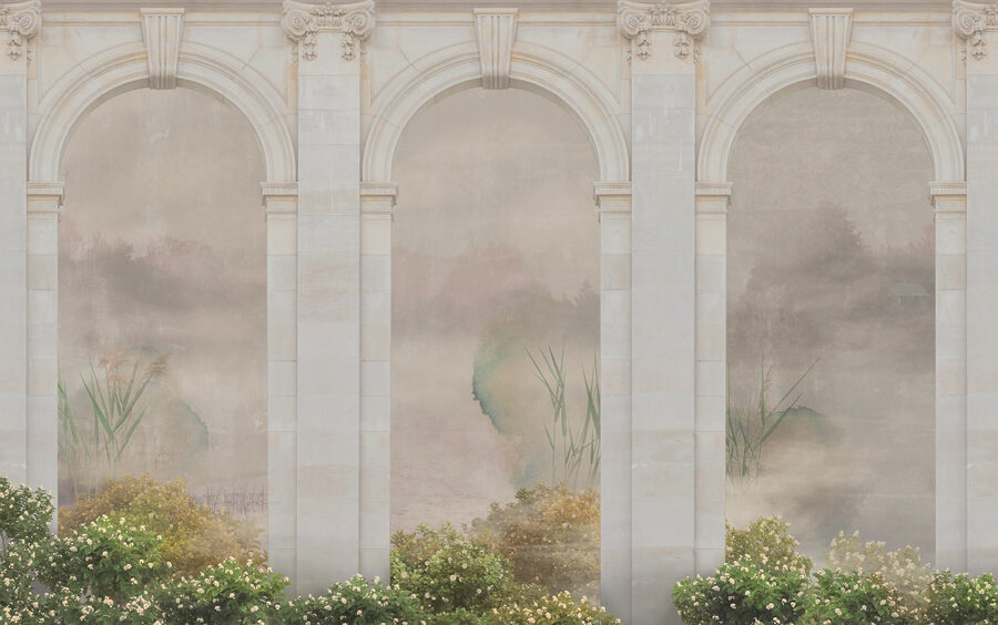 Wallpaper cu un arc de piatră și plante