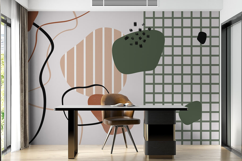 Colorful pattern with black lines and dots
