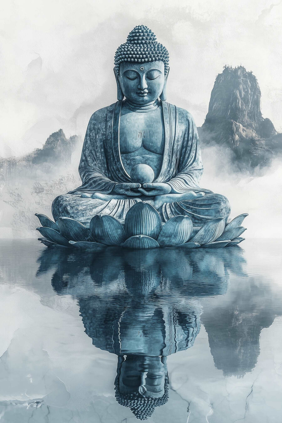 Statuia unei persoane care stă pe o floare de lotus în apă Statuia unei persoane care stă pe o floare de lotus în apă