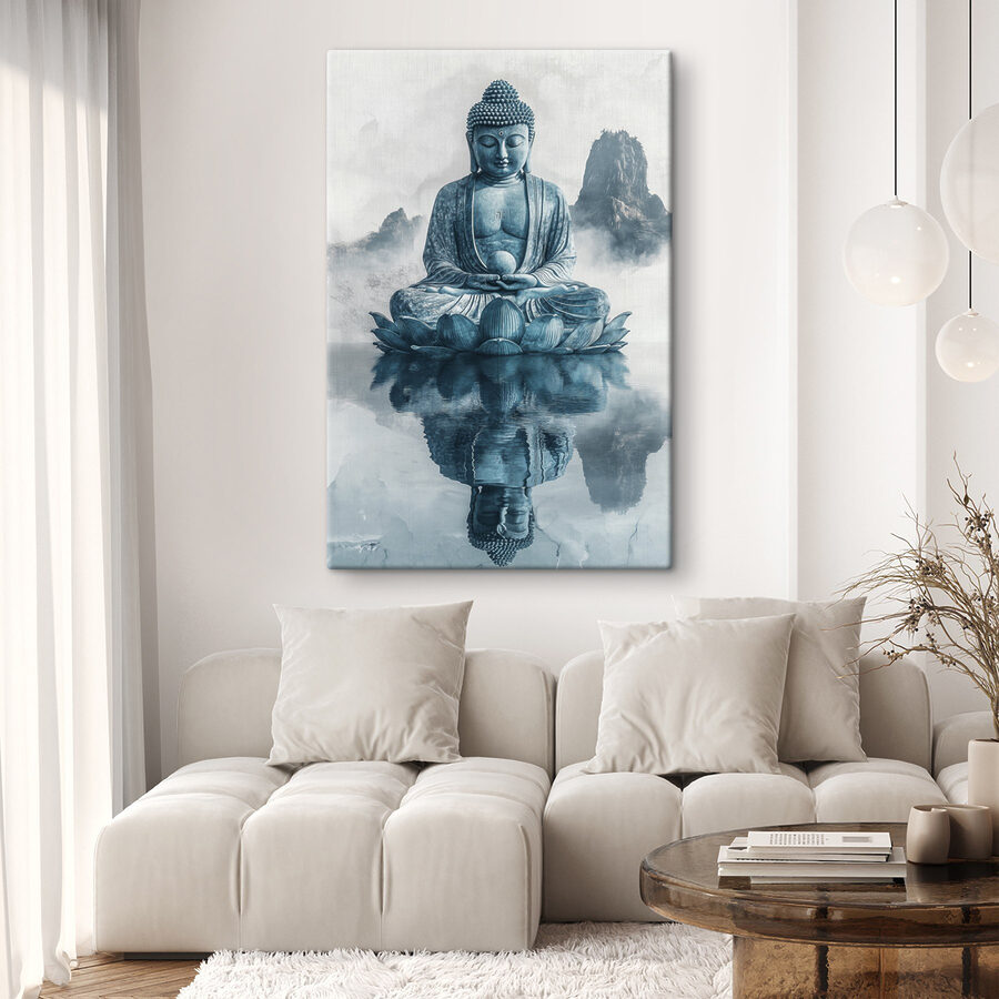 Statuia unei persoane care stă pe o floare de lotus în apă Statuia unei persoane care stă pe o floare de lotus în apă