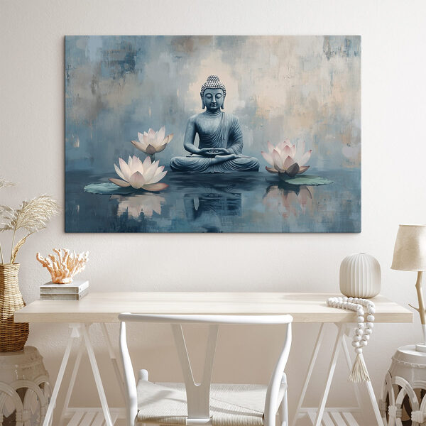 Statuie a unui buddha stând în poziția lotus înconjurat de apă Statuie a unui buddha stând în poziția lotus înconjurat de apă