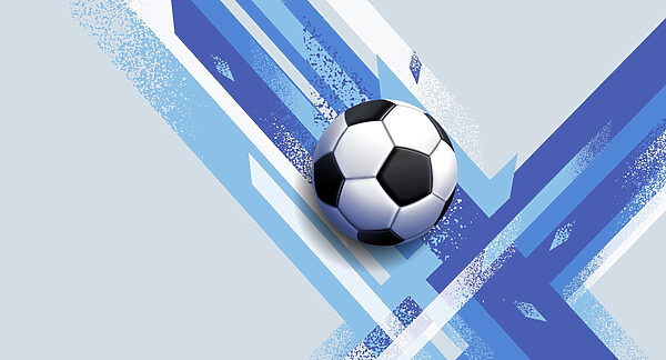 Minge de fotbal pe un fundal albastru și alb Minge de fotbal pe un fundal albastru și alb