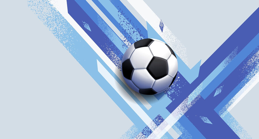 Minge de fotbal pe un fundal albastru și alb