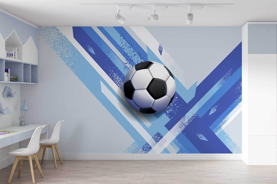 Minge de fotbal pe un fundal albastru și alb