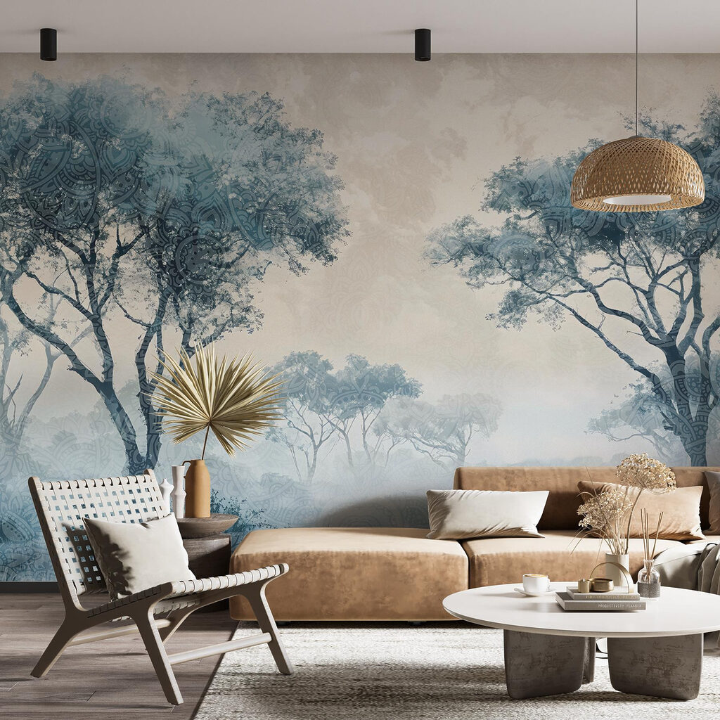 Foggy landscape with trees and plants Foggy landscape with trees and plants