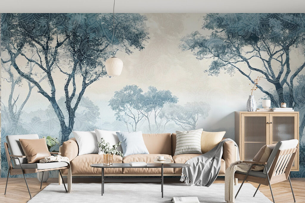 Foggy landscape with trees and plants Foggy landscape with trees and plants