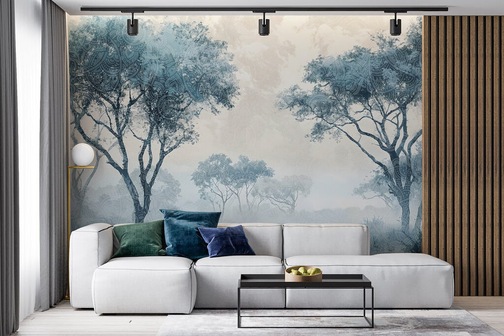 Foggy landscape with trees and plants Foggy landscape with trees and plants