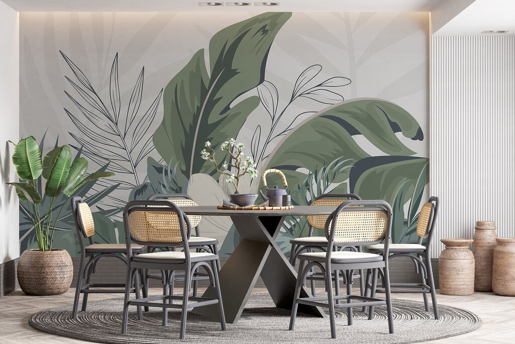 Tropical leaves in serene arrangement