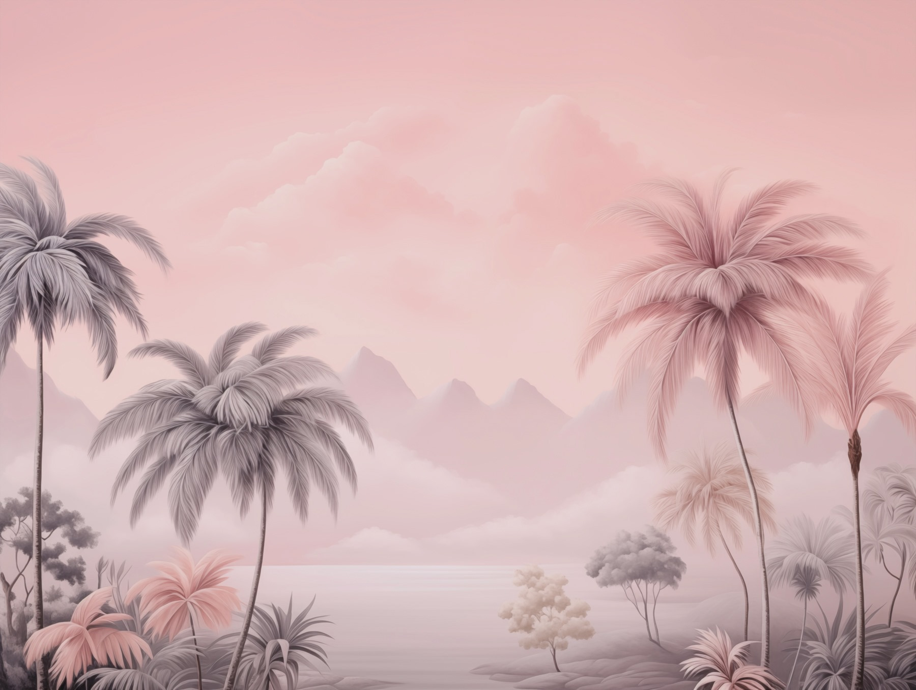 Landscape with palm trees and mountains Landscape with palm trees and mountains