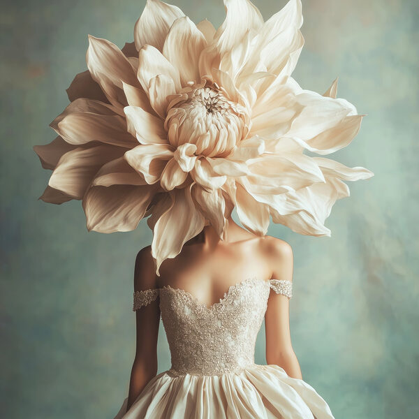 Femeie purtând o rochie cu o floare mare pe cap Femeie purtând o rochie cu o floare mare pe cap