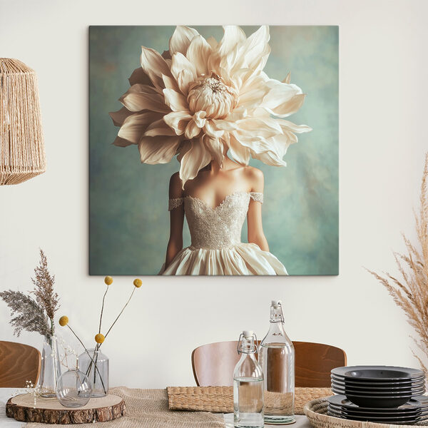 Femeie purtând o rochie cu o floare mare pe cap Femeie purtând o rochie cu o floare mare pe cap