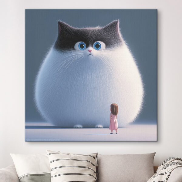 Cartoon of a cat looking at a little girl Cartoon of a cat looking at a little girl
