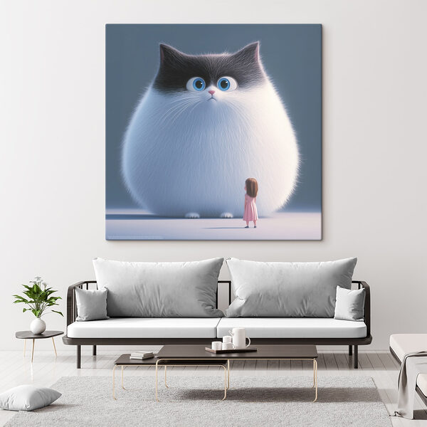 Cartoon of a cat looking at a little girl Cartoon of a cat looking at a little girl